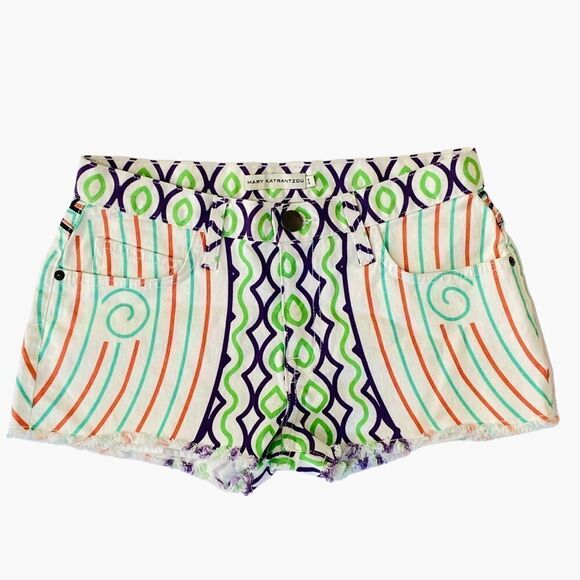 MARY KATRANTZOU Colorful White Denim Cut Off Shorts Sz 24 - Picture 9 of 10